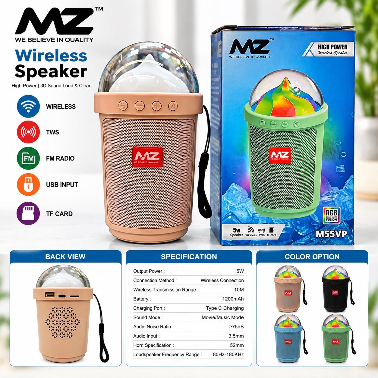 Mz M55Vp Wireless Bluetooth Speaker
